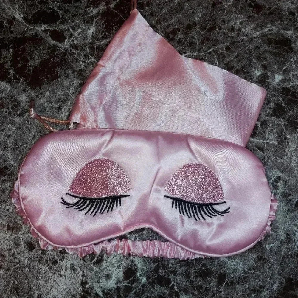 Satin Pink Sleeping Bling Eye  Mask & Travel Pouch - NWOT
